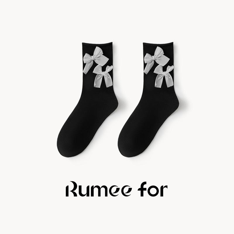 5 Pairs of New Female Spring and Summer Non Slip Lovely Bow In Tube Socks