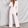 Women's Solid Color Notched Lapel Single Button Long Sleeve Blazer Wide Leg Pant Elegant Formal Two Piece Pant Suit