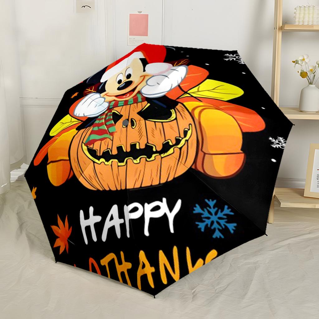 Mickey And Minnie's Harvest Celebration Outdoor Automatic Umbrella Folding Umbrella with 8 Ribs Compact Design for Outdoor Daily Use