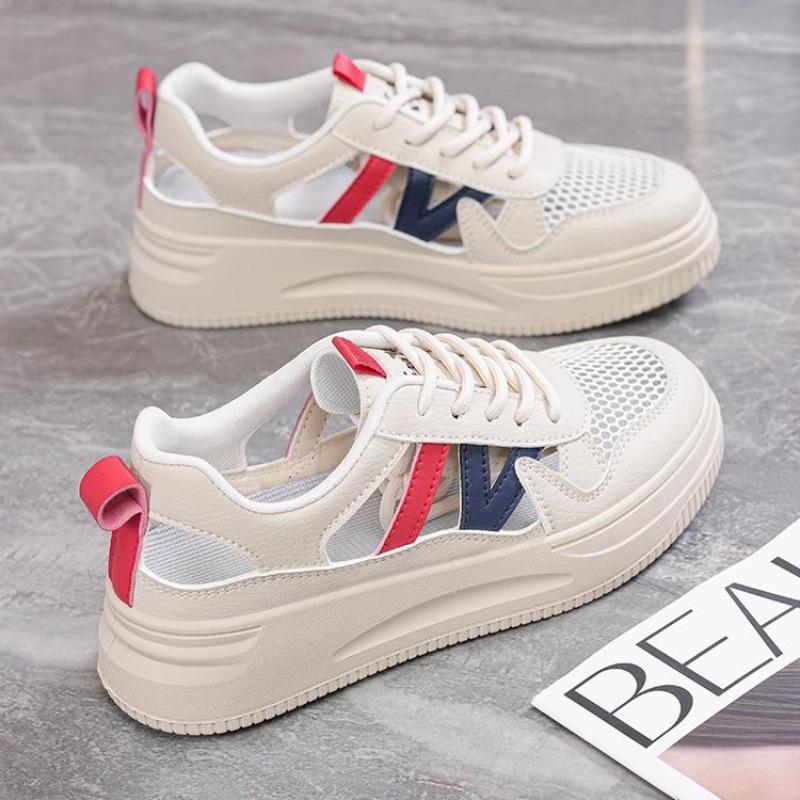 Single shoes women's new summer outer wear thick sole soft sole not tired foot lace-up wear-resistant hollow sports white shoes