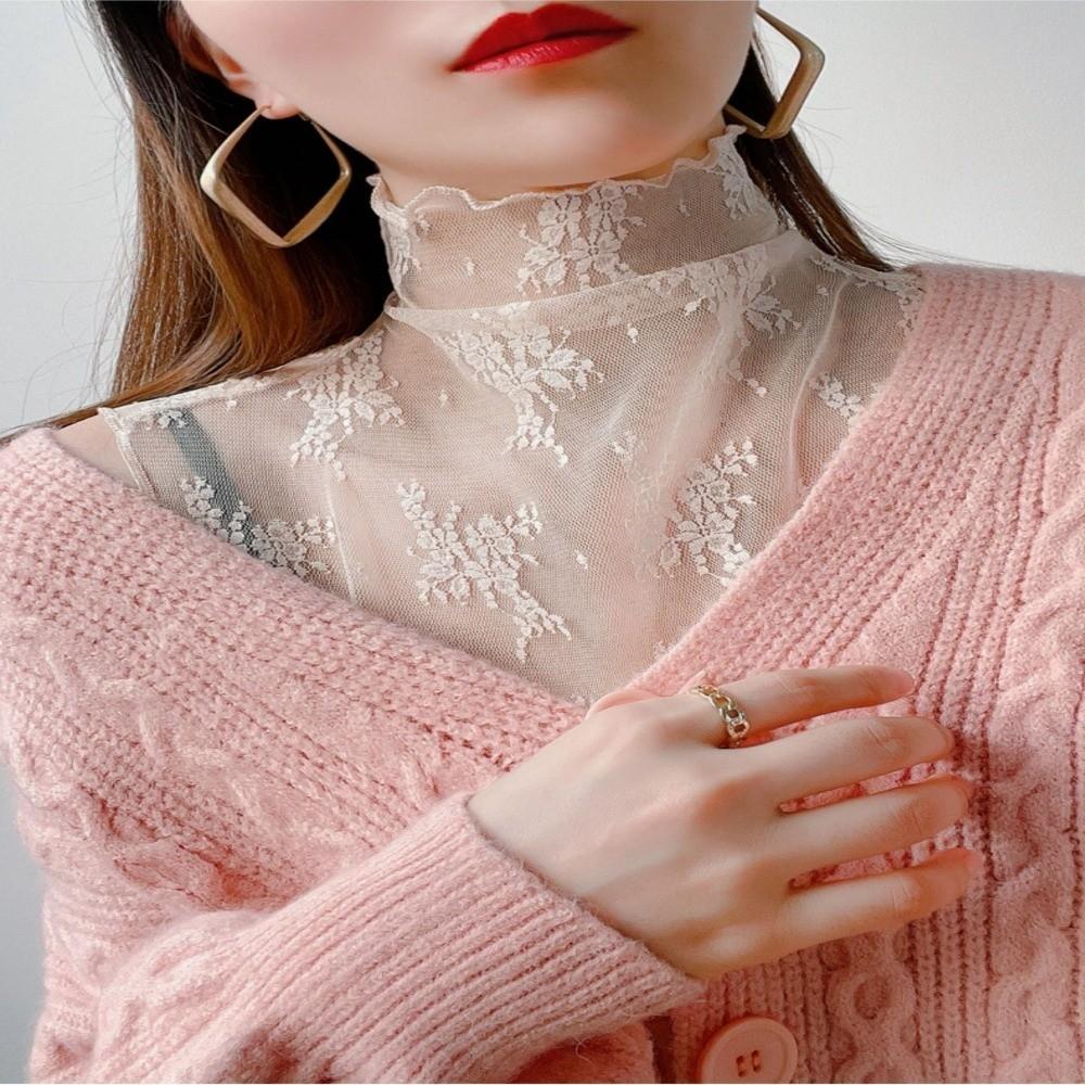 Elegant Mesh Base Layer Top Gauzy Detachable False Collar Fake Lace Floral Collar Casual