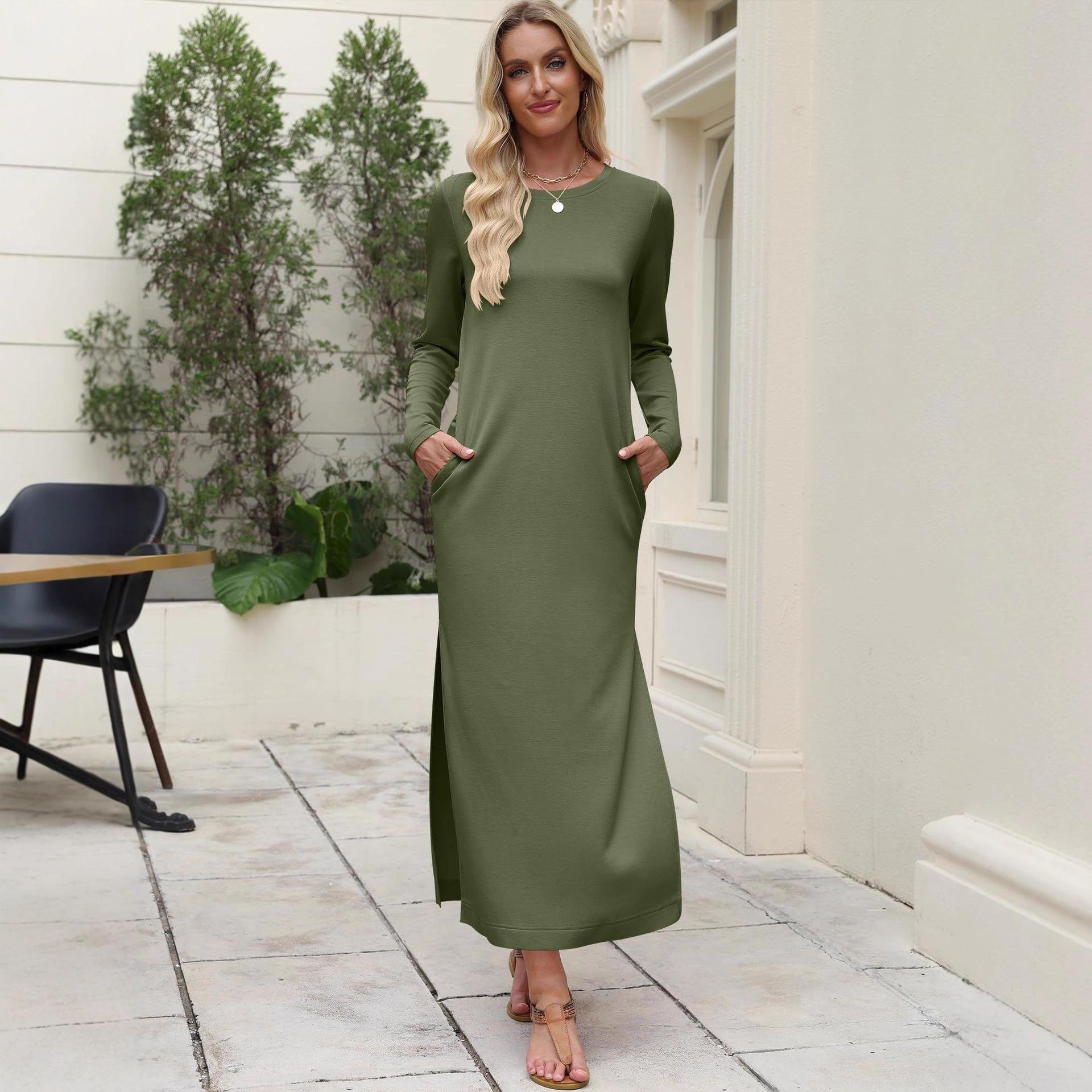 

2026 Autumn/Winter Women s Satin Slit Maxi Dress XXXL армія зелений колір