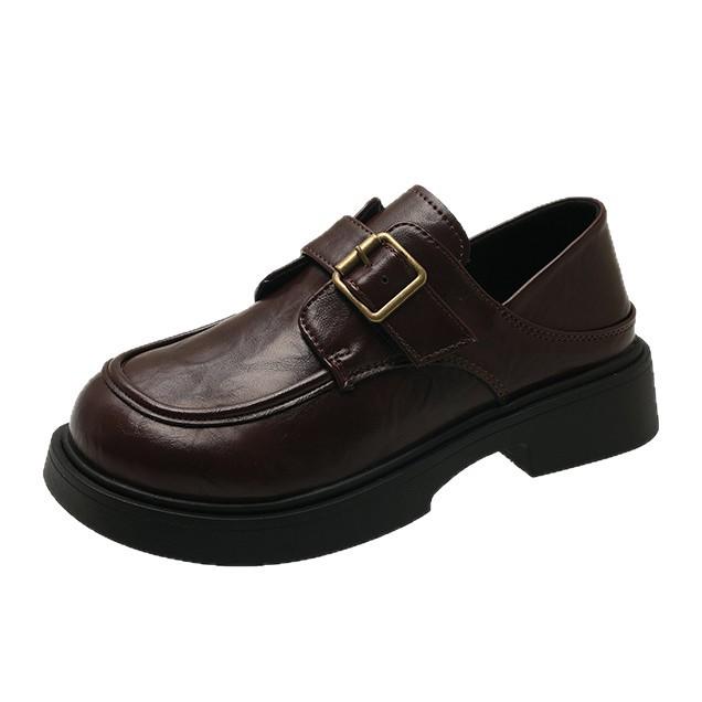 British style uniform JK small leather shoes women's 2025 spring and autumn new shallow mouth belt buckle one pedal patent leather loafers