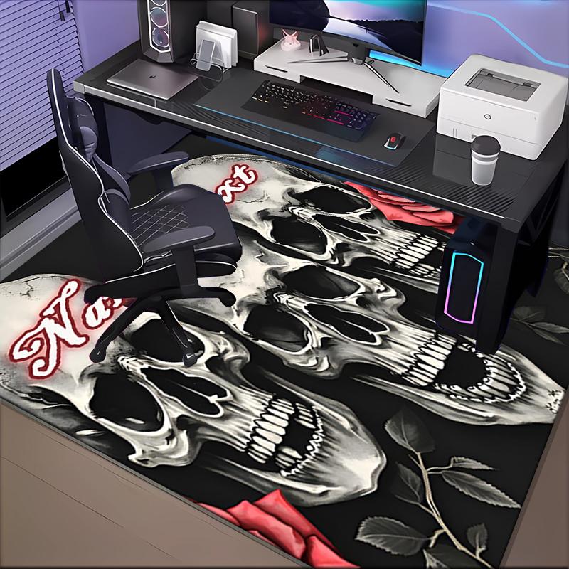 1PC Custom Name Skulls Roses Artwork Theme Floor Mat Ideal for Living Room, Game Rooms, Office, Bedroom,Floor Mat Playful Design