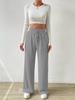 2024 Women's Textured Knit Wide-Leg Pants - Elastic High Waist, Tie Waist, Solid Color, Casual Loose Fit