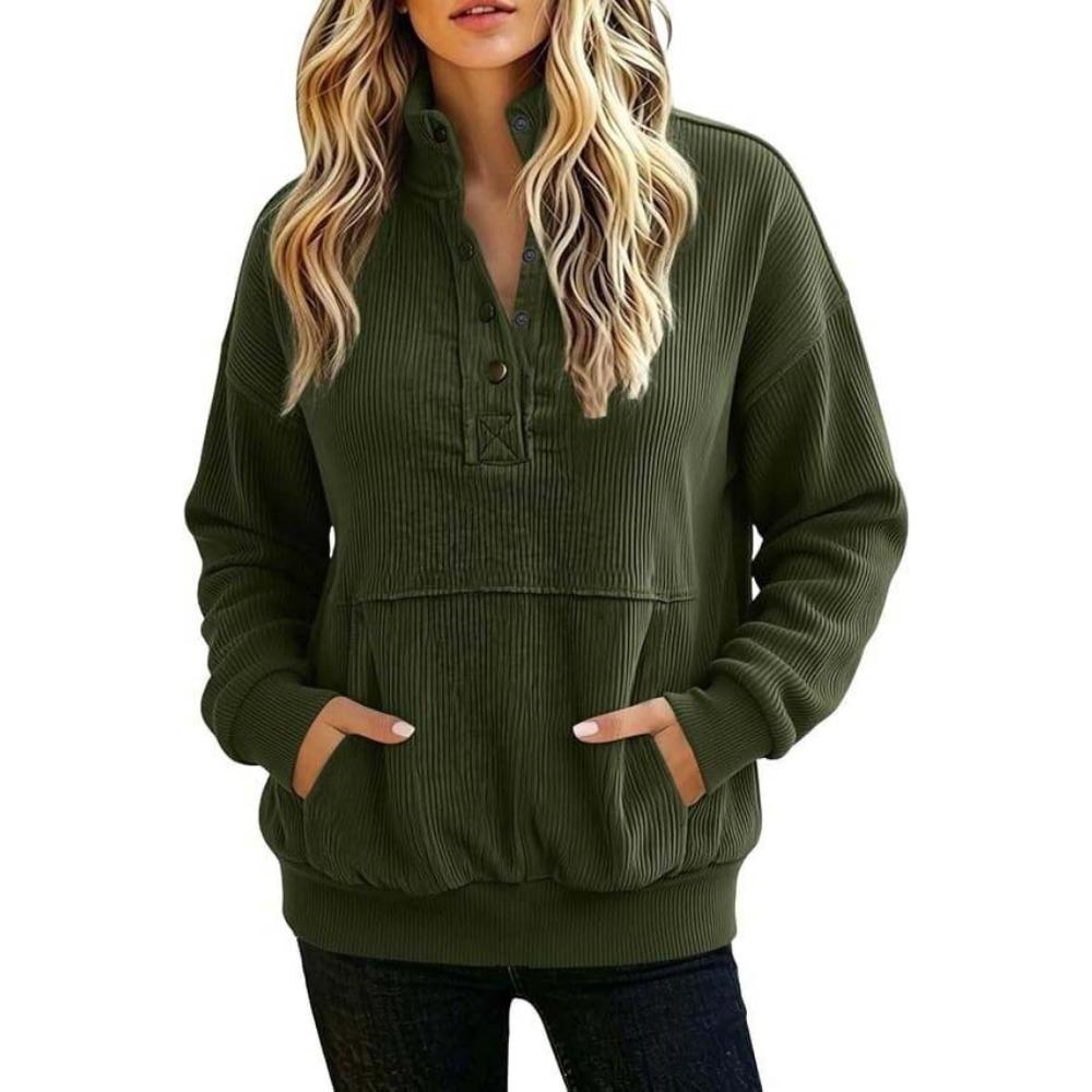 Fall/Winter Solid-color Padded Long-sleeved Buttoned Fashion Street-style Women's Hoodie