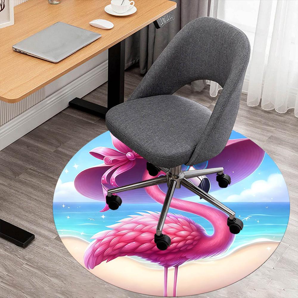 1pc Flamingo Beach Round Chair Mat Area Rug - Non-Slip, Floor Mat for Office, Bedroom, Home Decor Christmas Gift-1002339
