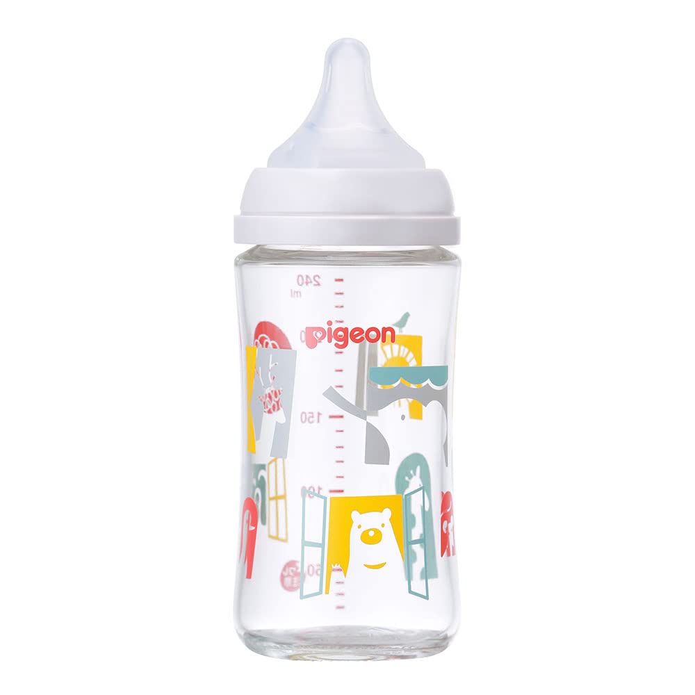 Pigeon Láhev pro miminka s pocitem mateřského mléka 240 ml pro 3 měsíce a více Vyrobeno ze skla, které rychle chladne Zoo a hygienické Bílé žáruvzdorné