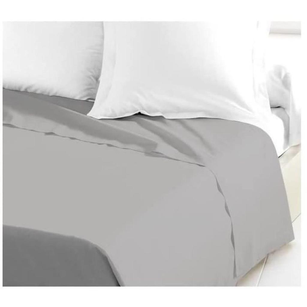 Drap Plat - LOVELY HOME - 100% coton - 180 x 290 cm - Gris Clair