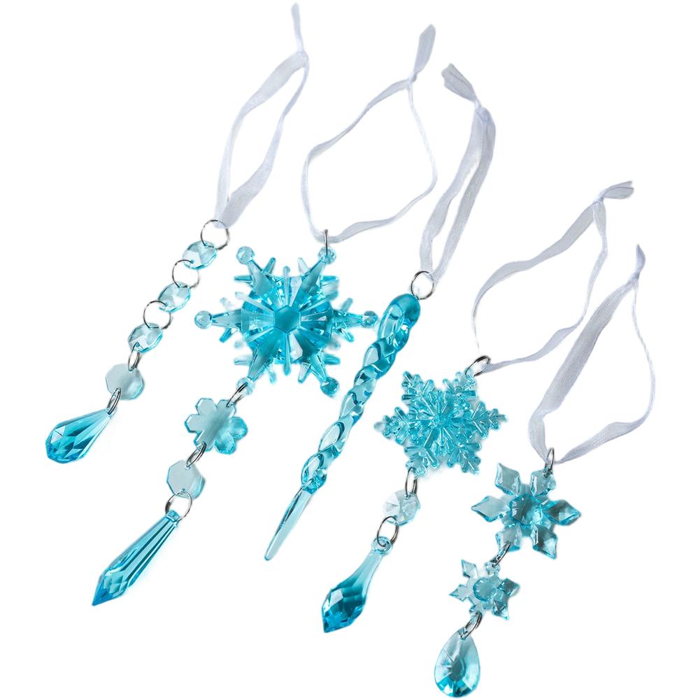 Transparent Acrylic Snowflake Hanging Ornaments Set Five Pieces for Christmas Tree Window and Seasonal Decoration