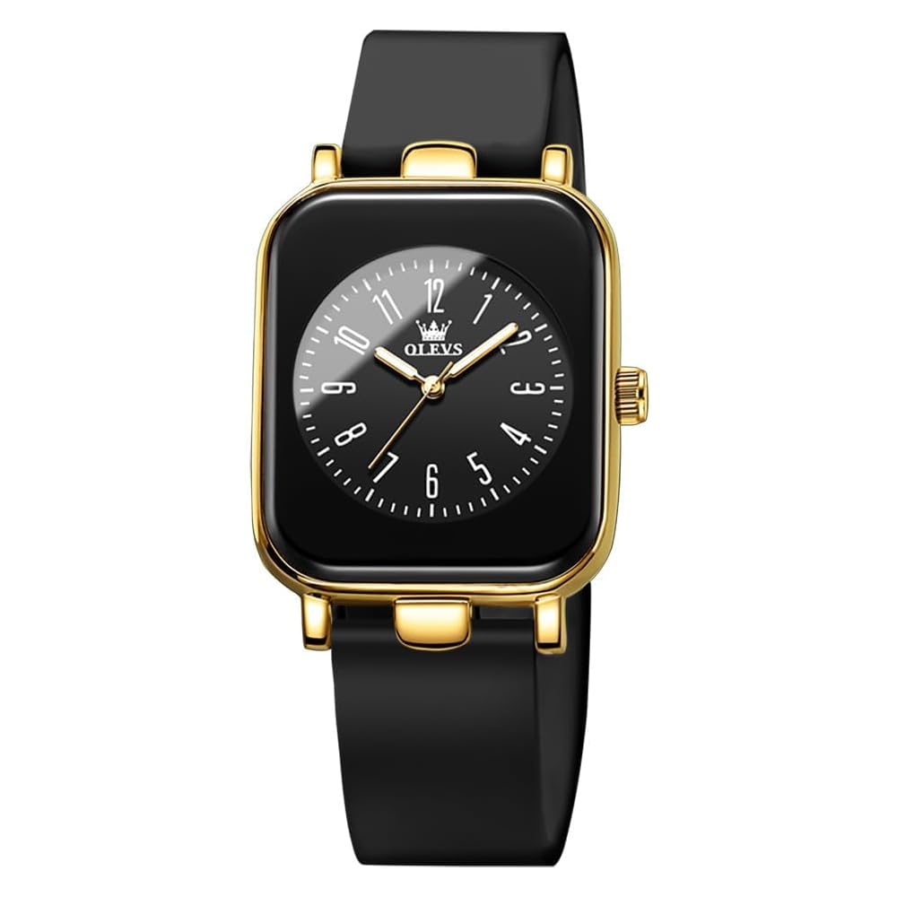 OLEVS Women s Quartz Watch Waterproof Easy-to-Read Silicone Band Black