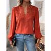 Lace Hollowed V Shirt Women Long Sleeve Office Lady Blouse
