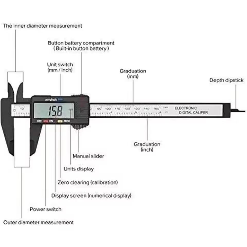 Electronic Pachometer Digital Caliper Vernier Calipers Micrometer Ruler Carbon Fibre Plastic Gauge Measuring Tools Instrument