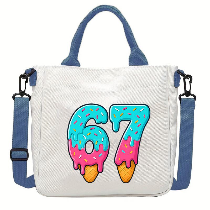 Steal a Brainrot 67 Unicorn Printed Student Crossbody Bag Casual Canvas Shoulder Bags
