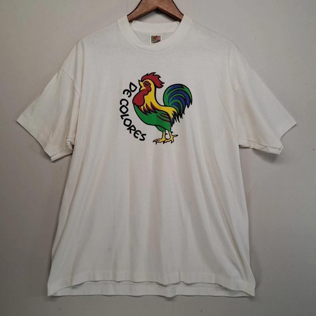 

Vintage De Colores Shirt XXL White Rooster Single Stitch Fruit of the Loom USA L