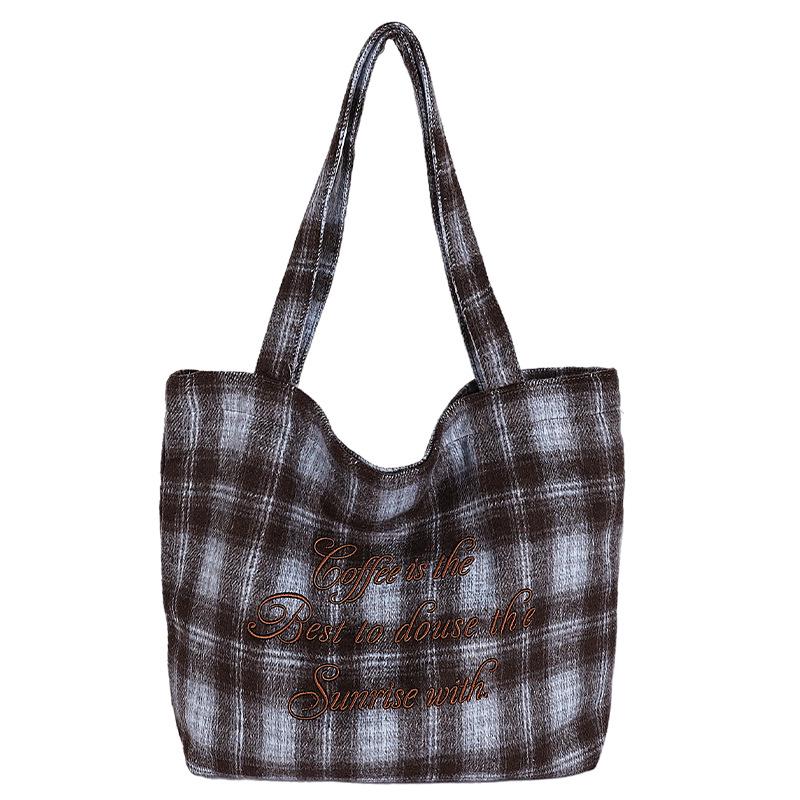 

Lazy Style Retro Plaid Canvas Shoulder Bag - Versatile and Spacious for College and Commute синій