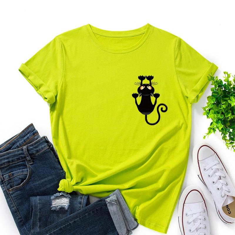 Summer Women's Cute Cat Print Loose Round Neck Pure Cotton Short Sleeved T-Shirts Women’s