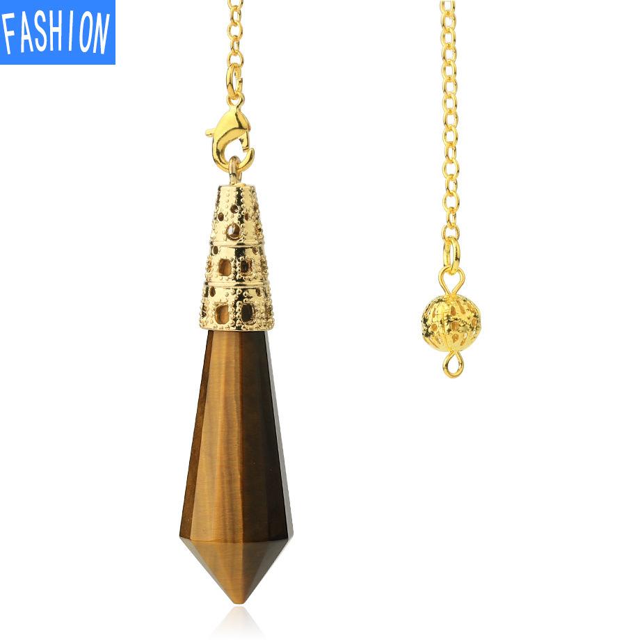 Vícebarevný přírodní krystalový kámen Lingdang přívěsek kužel pozlacený bronzem