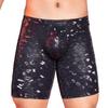 Men Faux Leather Underwear Mid-rise 3D U-convex Snake Leopard Print Shorts Panties Stretchy Skinny
