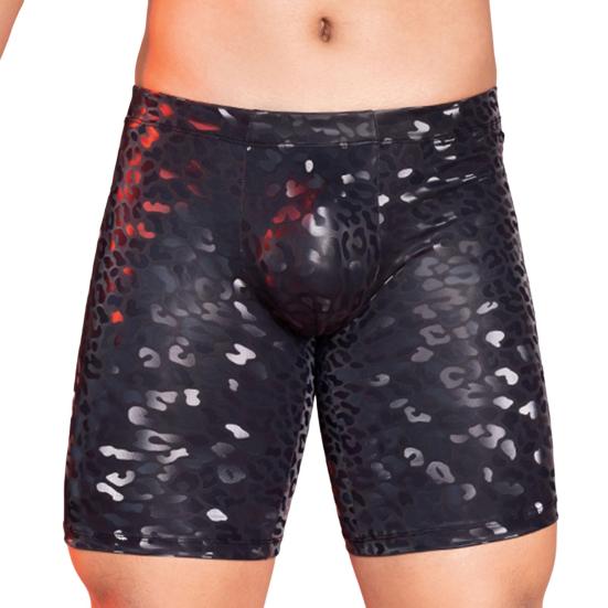 Herren Kunstleder Unterwäsche Mid-rise 3D U-konvexen Schlange Leopard Print Shorts Höschen Stretchy Skinny