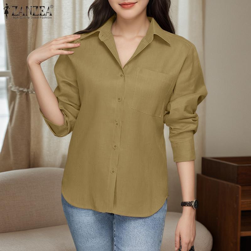 ZANZEA Women Casual Turn Down Collar Loose 3/4 Sleeve Clasic Blouse