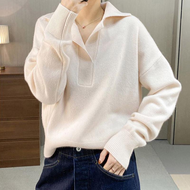 Топ для женщин Осень Зима Большой размер Свободный Длинный рукав Вязаный V-образный вырез Пуловер Стройнящий Однотонный Свитера Топ XXXXL бежевый 2520₽