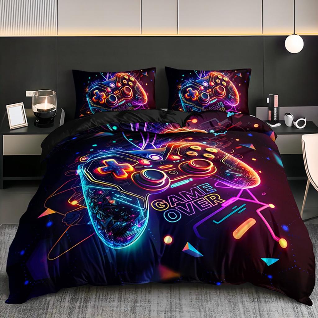 3pcs Colored GamePad Printed Bedding Set Cozy Comfortable Duvet Cover Set King Queen Twin Size Birthday Gift Bedroom Decoration