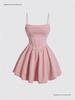 New Summer Fashion Evening Gown: Sexy Solid Color Pleated Dress with Back Zipper & Spaghetti Straps