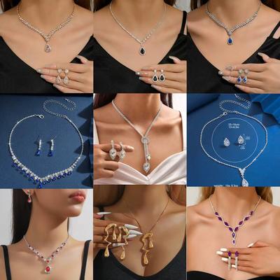 Brautschmuck Halskette Armband Set Strass Zirkon Hochzeitskleid Damen Hochzeitsaccessoires Premium Zweiteiliges Set