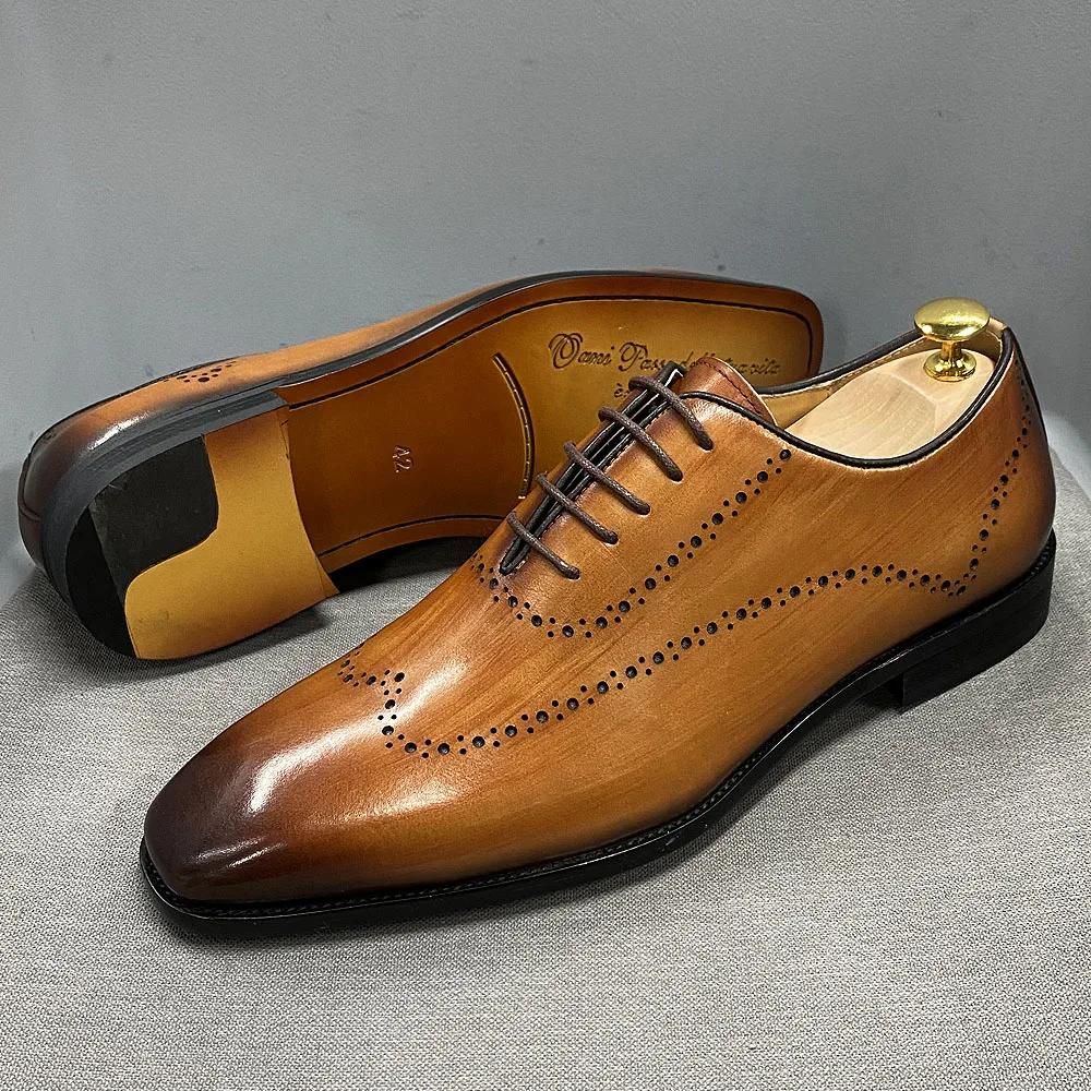 Fashion Mens Size 7-12 Oxford Shoes Wingtip Genuine Calf Leather Luxury Lace-Up Business Office Brogue Dress Shoes for Men