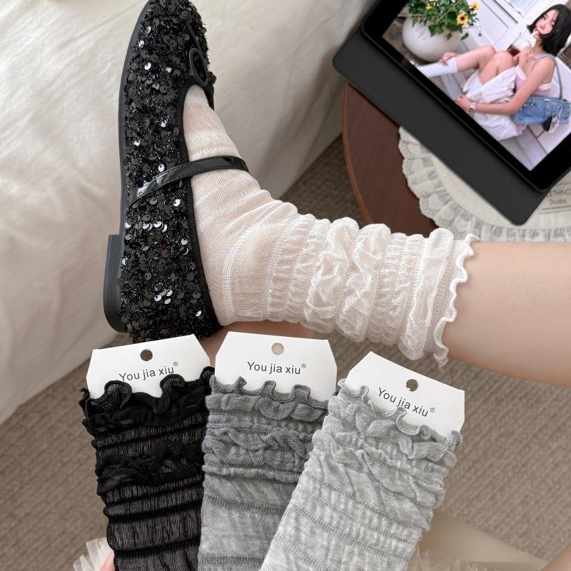 Spring and Summer Boneless Mulberry Silk Stockings for Children, Hollowed-out Mesh Pile Socks, Bubble-style Women's Stockings