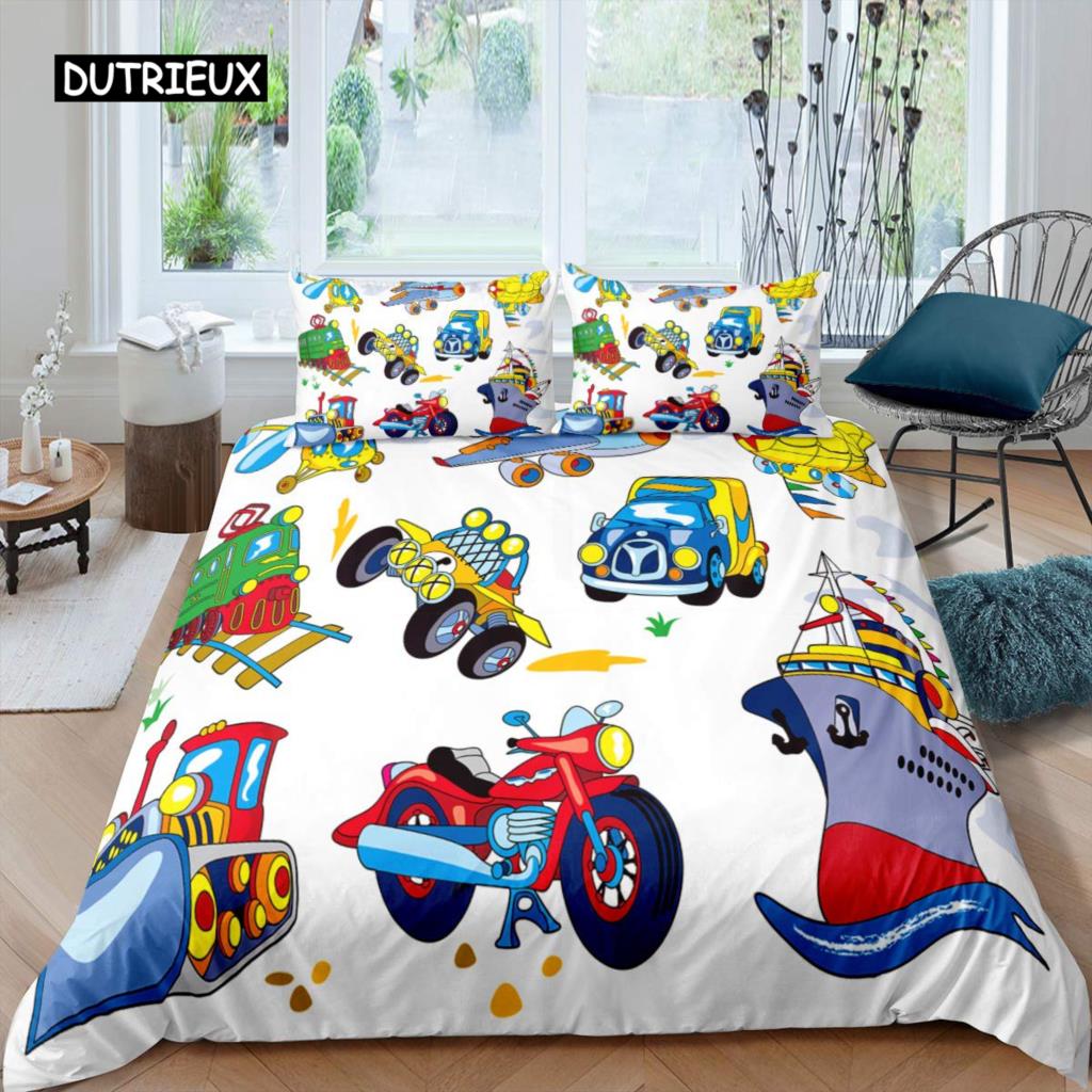 Bettbezug für Kinder mit Bagger, Traktor-LKW-Bettwäscheset, Baufahrzeug-Cartoon-Bettbezug, Bettbezug aus Polyester