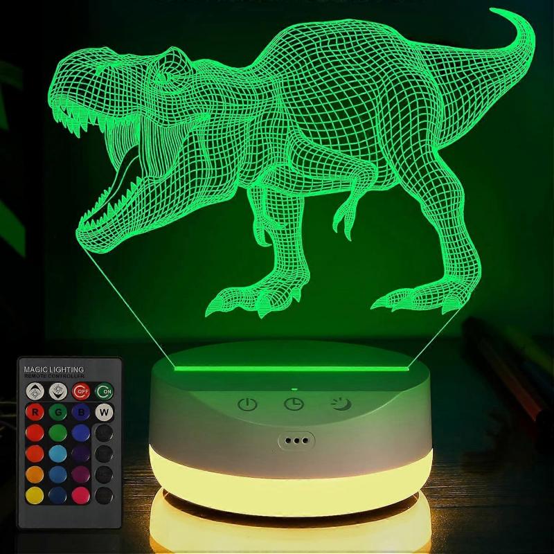 Dinosaur Toys - 3D Dinosaur Night Light for Kids with Timer, Touch, Remote Control - 16 Color Change Decor Lamp and Warm White Light for Sleep