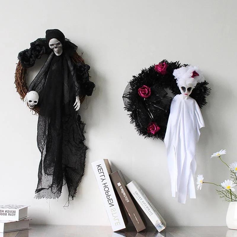 Halloween Party Home Decoration Black and White Ghost Garland Wall Hanging Ornaments Party Home Decoration Props 2024 New
