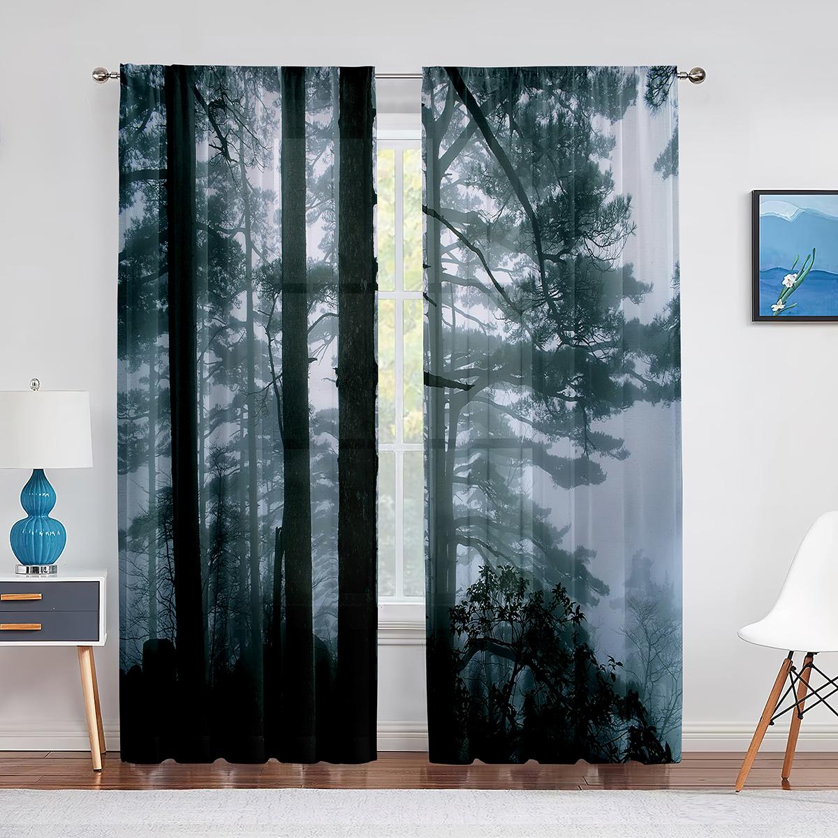 Деревья Лес Мистический Туманный Природа Лесная Прозрачная Вуаль Шторы для Гостиной — фото 4