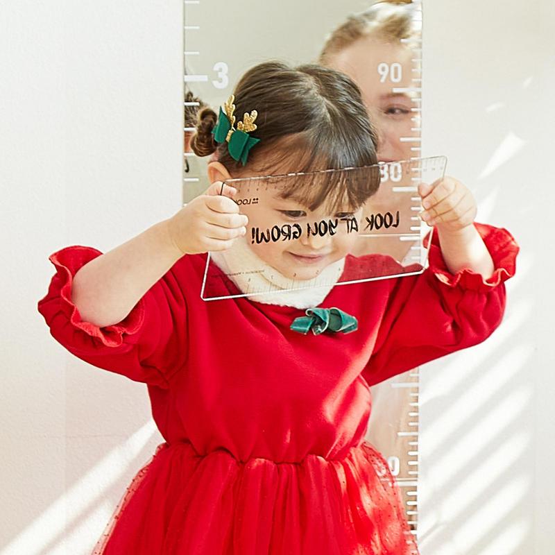Mirrored Growth Chart Shatterproof Acrylic Height Measurement Mirror Ruler Puzzle Children Height Chart Mirrors Wall Decoration
