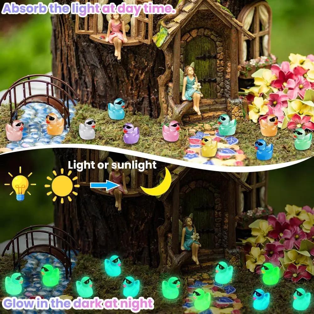 200/100 Luminous Mini Glitter Ducks With Glasses Miniatures Duck Micro Landscape Diy Accessories Mini Ducks Home Diy Craft Decor