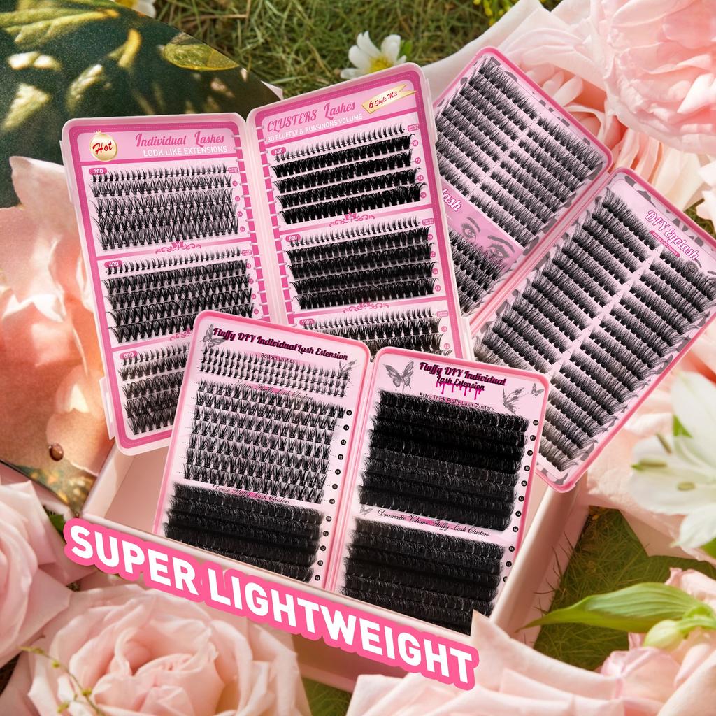 TK Hot Selling DIY Eyelash Book LargeCapacity Cluster 9-16mmDIY Lash Extension Kit Cd Curl Fluffy Lash Clusters Book with Bottom