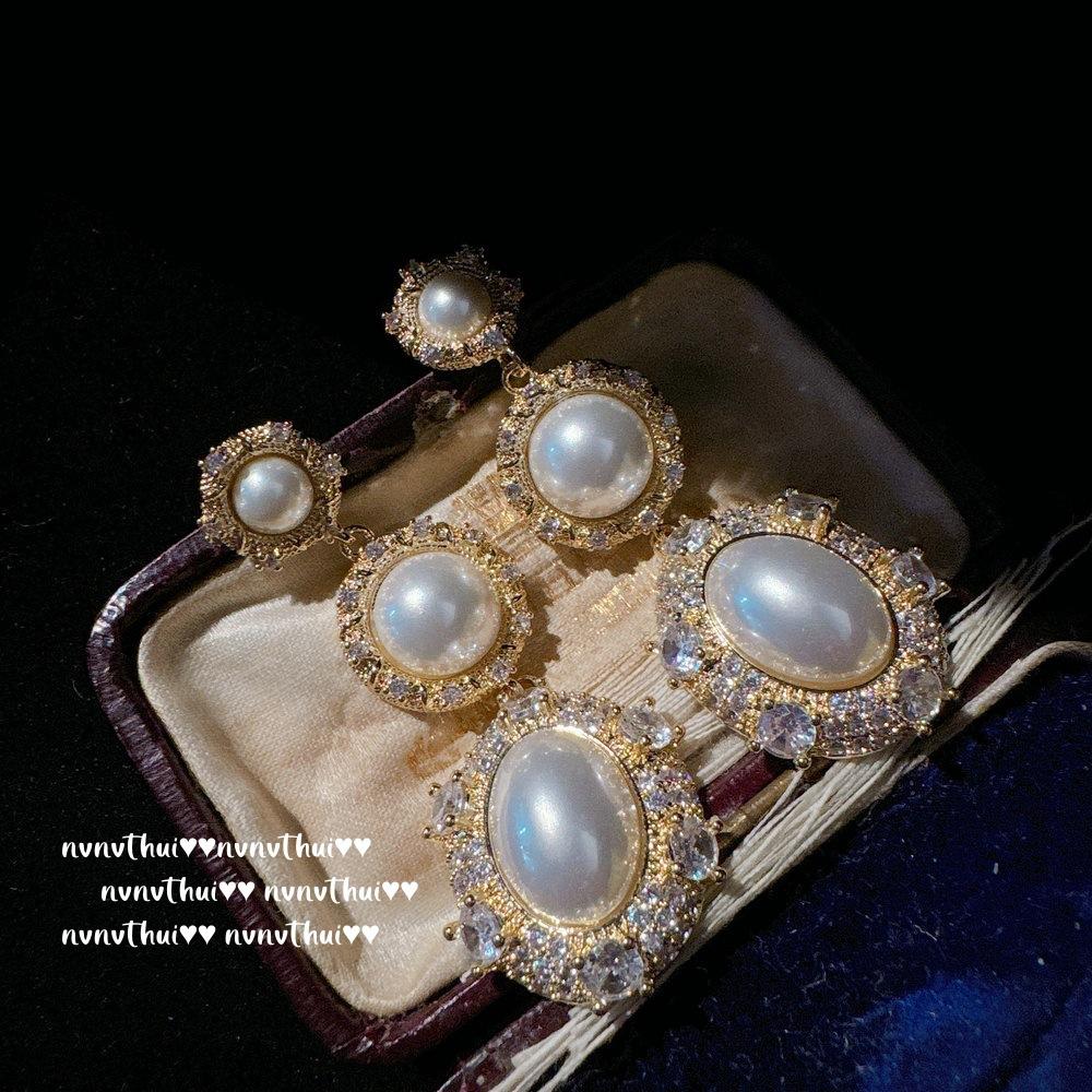 Mermaid Tears, Radiance Gemstone Pearl Fringed Earrings, Tahiti, Deep Sea Bead Bow Zircon, Ring.