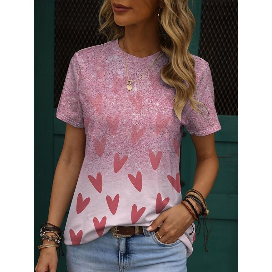 3D Print T Shirt Summer Fashionable Tee Minimalist Pattern Women's T Shirt Round Neck Short Sleeved Top