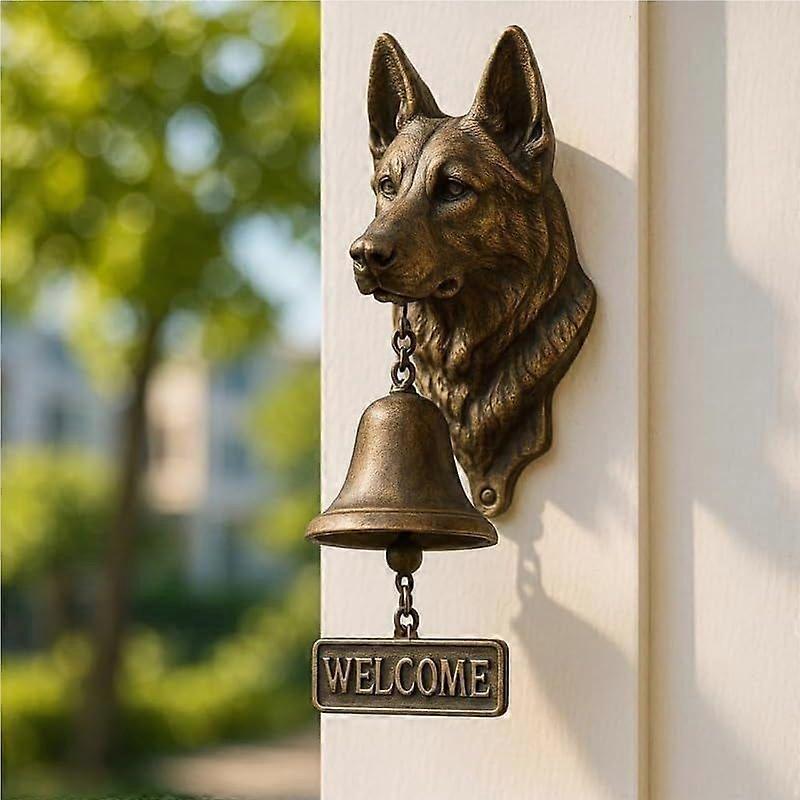 Welcome Dog Doorbell, Funny Head Shaped Doorbell, Resin Vintage Decorative Outdoor Doorbell, Animal Themed Chime for Porch and Home Decoration, Manual