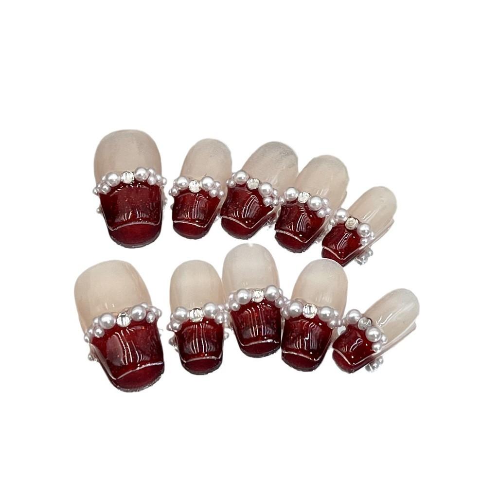 

New Nail Artificial Years Red French Short Style Gorgeous Manicure Wearable XS