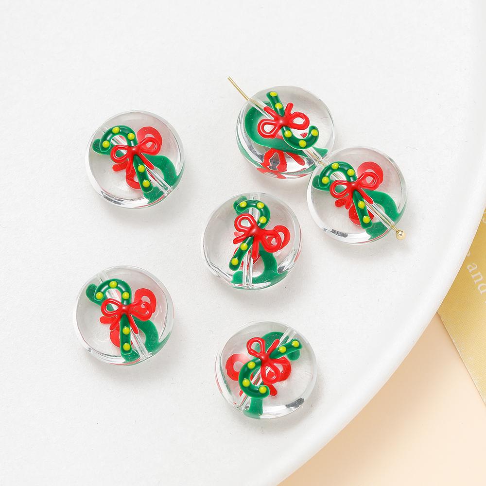 

1pcs Glass Flat Round Beads Christmas Spacer Loose Bead for Keychain Christmas Decoration DIY Jewelry Making Accessories