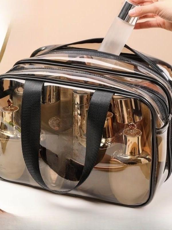 Vattentät och transparent PVC-sminkväska med stor kapacitet och våt-/torrseparering