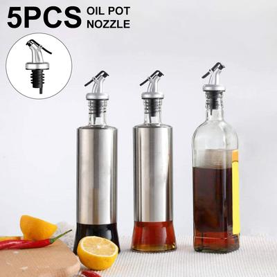 1/5Pcs Stainless Steel Oil Bottle Pourer Olive Oil Dispenser Leakproof Oil Spout Silicone Bottle Stopper for Kitchen Accessories