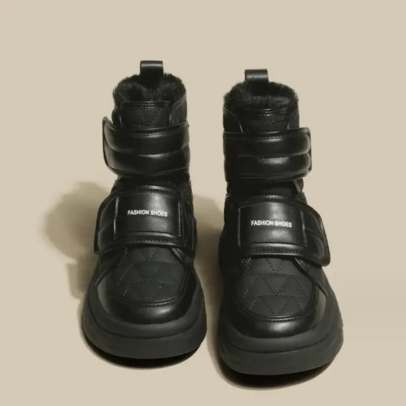 

Fur Keep Warm Snow Boots Women 2025 Winter Waterproof Platform Flats Heel Shoes Snow Boots Female Footwear Short Ankle Boots 40 чёрный