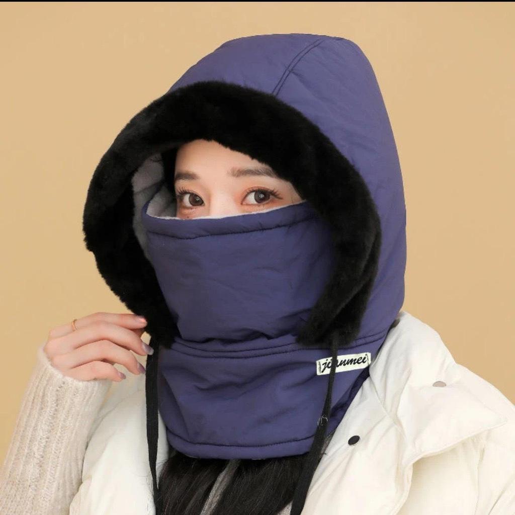 Winter Lei Feng Fleece-Lined Hat: Thick, Cold-Proof, Mask & Scarf Combo for Outdoor Cycling