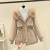 Women's Big Fur Collar Loose Pie Overcomes Short Cotton Clothes, Winter Waist Warm Cotton Coat