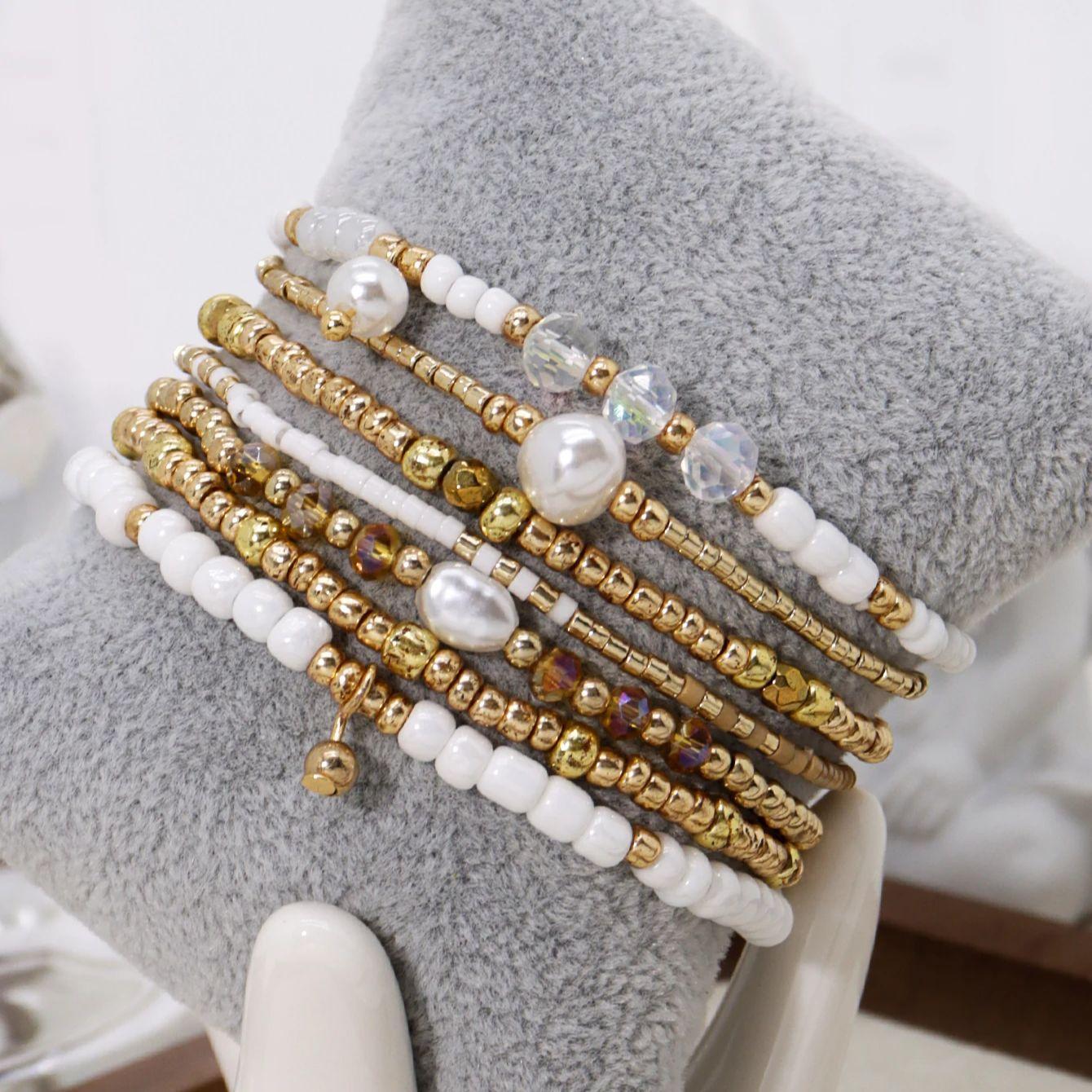 7 шт. Богемный Эластичный Ручной Работы Бисером Многослойный Набор Браслетов для Женщин Вечеринка Украшения Подарок золотистый
