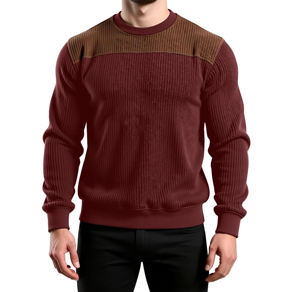Men's Colorblock Round Neck Long Sleeve Tops Men's Sports Large Size Casual Round Neck Tops